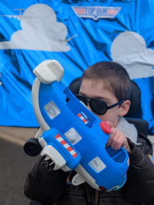 Top Gun pilot costume for child in wheelchair